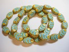  12 13x8mm Czech Glass Cream W  Turquoise Wash Oval Grooved Beads