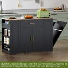 46 Inch Large Rolling Kitchen Island With Trash Can Storage Cabinet Island Table