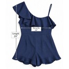 J By J o a  Navy One Shoulder Ruffle Romper Coastal Resort Cocktail M Preppy