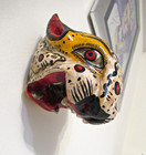 Vtg 1970 s Mexican Carved Wood Hp Roaring Tiger Mask Wall Decor Folk Art Mexico