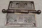 Old Door Hinge 5 X 5  Fancy Mansion Nickel Brass Vintage Flowers Ferns Rare Ball