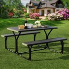 Giantex Picnic Bench Set Outdoor Metal Base Wood-like For Backyard Black