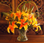 Yellow orange Daylilies-silk Flower Vase Arrangement With Clear Acrylic Water