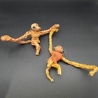 Vintage Mcm Rope Monkey Set Teak Leather Burlap 1960s Pair