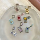 Vintage Silver Chain Necklace Multi Enamel Tarot Tag Charms Dainty Layering