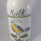 Vintage Engizia White Milk Glass Bottle Lid Handpainted Bird 10  H Quart
