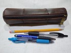Vintage Leather Pencil Case Pouch  Full Grain Leather Zippered Pen Pouch Station