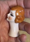 Art Deco Flapper Woman Half Doll  Head Pin Cushion Germany Red Head