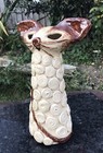 Cat True Vintage Unusual Unique Clay Studio Pottery Initials On Base Cream Brown