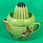 Vintage Maruhon Ware Japan Green Citrus Juicer Reamer Set 6 Cups Hand Painted