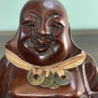 Vintage 5 75  Wooden Hand Carved Happy Buddha Smiling Statue Sculpture Figurine