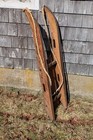 Antique Wooden Sled Toboggan 45 x13  Wide Faded Pain Metal Rails Cabin Decor
