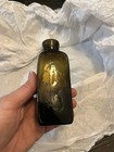 Crude 1800s New England Olive Amber Square Form Utility   Blacking Bottle Pontil