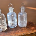 Lot 3 Antique Embossed Glass Laboratory Apothecary Bottles Ground Stoppers H Usa