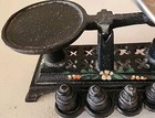 Vintage Mini Cast Iron Balance Scale Complete With Weights 7 Pieces Hand Painted