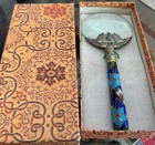 Vintage Cloisonn   Enamel Floral Handle Magnifying Glass Ornate Brass Desk Loupe