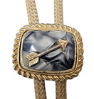 Vintage Collectable Bolo Tie Featuring Arrow On Mix Gray Faux Stone Beige String