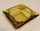 Vintage Mid Century Square Yellow Amber Ashtray Glass Mid Century 6 Inch