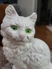 Vintage Hubley Style Cast Iron White Persian Cat Door Stop Statue W  Green Eyes