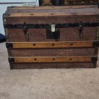 Antique Barrel-top Trunk Wood Metal Hardware Handles Lockable 27x19x17 In