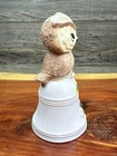 Vintage Owl Bell Ceramic Horned Pink Flowers Taiwan Big Eyes 5ins