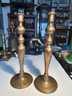 Vintage Pair Of Solid Heavy Brass Mcm Candlestick  Holders  13 5  Tall