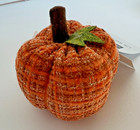 Gift Craft Set 3 Small Stuffed Cloth Pumpkin Fall Decor Orange Brown Plaid 3x2