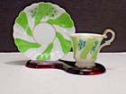 Ucagco Occupied Japan Green Swirl Demitasse Teacup And Saucer