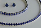 Jewelry Set Blue Swarovski Elements Choker Bracelet Stud Earrings