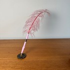Pink Feather Ball Point Pen With Ornate Base Desk Accessory Writing Tool Event