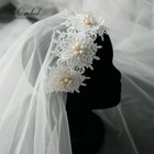 Lace Wedding Veil Vintage Ivory Tulle Decal Flower Pearl Short Bridal Veil -
