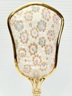 Vtg Hand Mirror Flowers Floral Embroidery Brass Tone Dresser Vanity Victorian