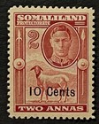 Travelstamps  1942 Somaliland Stamps Sc  117 Sg 106 - 10c On 2 Annas Kgvi Mogh