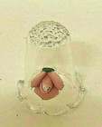 Glass Thimble With Affixed  Pink Porcelain Rose Nice Condition