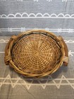 Vintage Woven Wicker Basket Round Shallow Farmhouse Rustic Decor Storage 10   