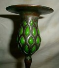 Antique L c t  Tiffany Studios Bronze Favrile Green Glass Candlestick   570 15  