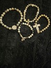 Lot Of 3 Multicolor Beaded Stretch Bracelets Cross Dangle Charm Stackable