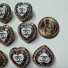 10 Chanel Cc Logo Heart Buttons   23mm Gold Tone Ab Rhinestone Set Stamped