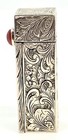 Vintage 800 Sterling Silver Lipstick Holder Compact  Etched Floral Red Stone