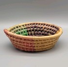 Vtg Handmade Woven Basket Trinket Bowl Coiled Boho 5 5    Wide Colorful