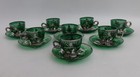 8  Murano Green Colored Glass And Silver Overlay Horse Juice Cup And Underplates