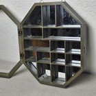 Vtg Olive Green Octagon Wooden Wall Curio Display Case Glass Door Mirror Back