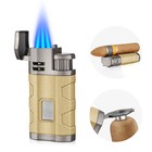 Triple Jet Torch Cigar Lighter With Cigar Holder Butane Refillable With Gift Box