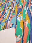 Awesome Rare Vintage Mid Century Retro 70s Peach Grn Blu Wavy Lines Fabric  Look