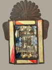Vintage Mexican Tin Folk Art Retablo Shadow Box Crucifixion Inri Religious Shrin
