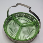 Vintage Uranium Green Depression Glass Divided Relish Tray With Holder