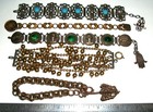 Intriguing Lot  5 Deco To Mcm Vtg Bracelets  Brass  Egyptian Revival  Book Chain