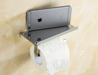 Stainless Steel Wall Mounted Toilet Paper Holder Rack Flat With Storage Shelf