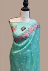 Banarasi Kora Organza Silk Saree Embroidery Meenakari Wedding Party Wear Sari
