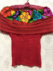Mexican Embroidered Top S m Red Floral Boho Hippie Smocked Bodice Puebla Shirt